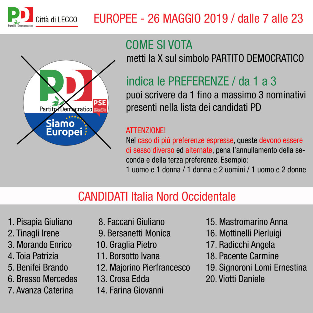 europee 2019 candidati pd nord occidentale