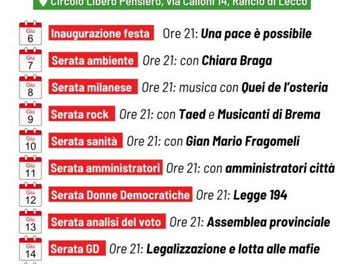 Programma festa de l’Unità 2024 al Circolo Libero Pensiero di Rancio